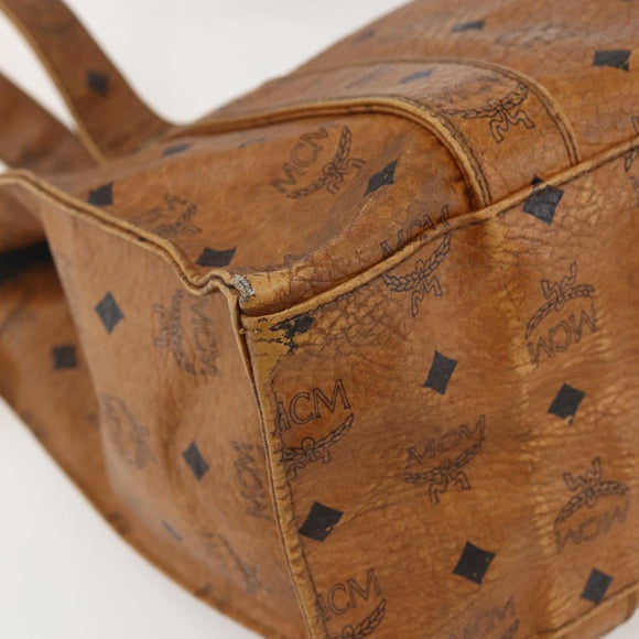 MCM Logogram Vicetos Tote Bag PVC Brown Gold Auth BA9161