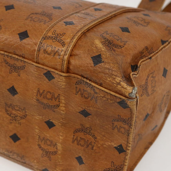 MCM Logogram Vicetos Tote Bag PVC Brown Gold Auth BA9161