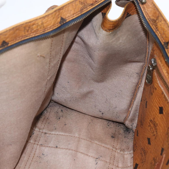 MCM Logogram Vicetos Tote Bag PVC Brown Gold Auth BA9161