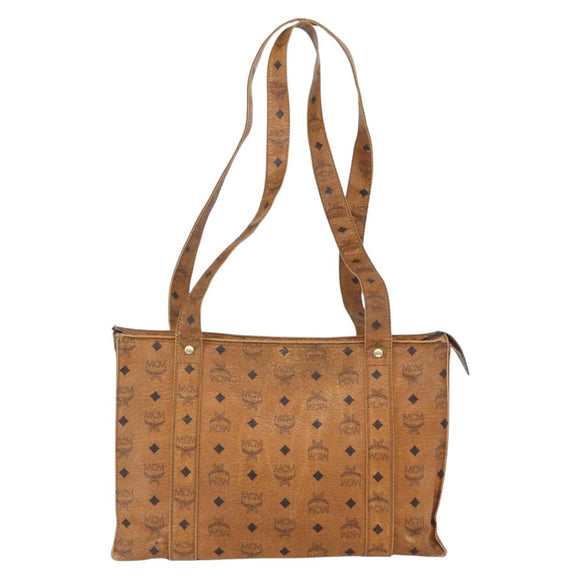 MCM Logogram Vicetos Tote Bag PVC Brown Gold Auth BA9161