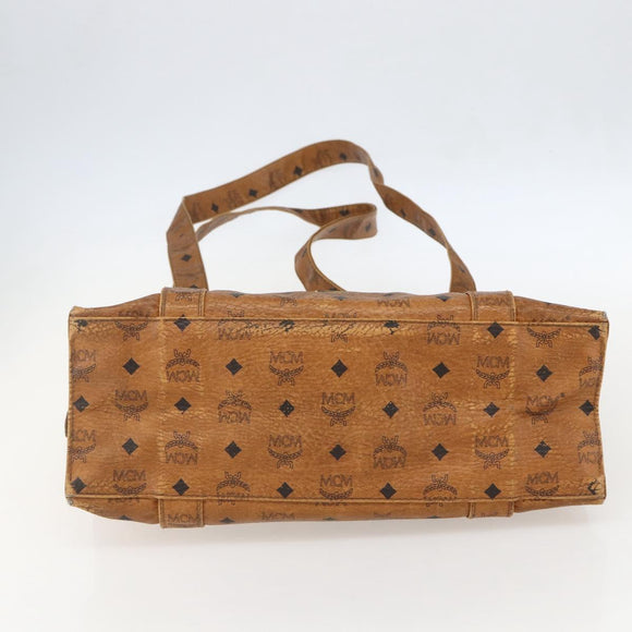 MCM Logogram Vicetos Tote Bag PVC Brown Gold Auth BA9161
