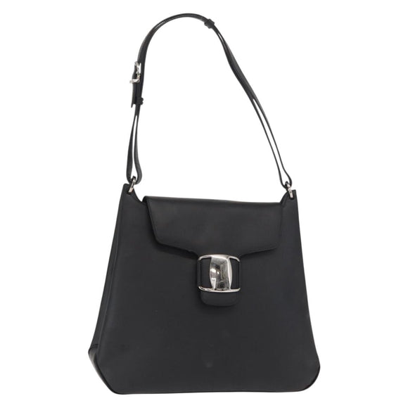 Salvatore Ferragamo Vala Shoulder Bag Leather Black Gold Auth BA9162