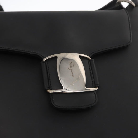 Salvatore Ferragamo Vala Shoulder Bag Leather Black Gold Auth BA9162