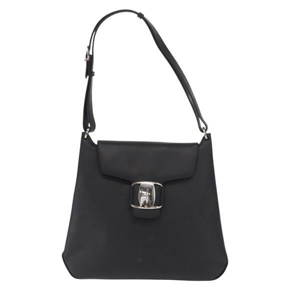 Salvatore Ferragamo Vala Shoulder Bag Leather Black Gold Auth BA9162