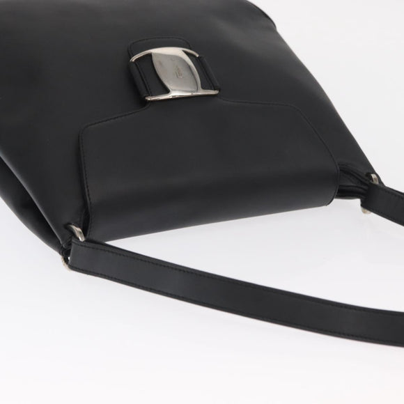Salvatore Ferragamo Vala Shoulder Bag Leather Black Gold Auth BA9162