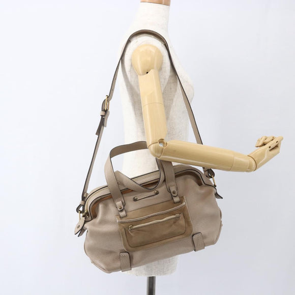 Chloe Elsie Hand Bag Leather 2way Beige Gold Auth BA9166
