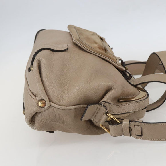 Chloe Elsie Hand Bag Leather 2way Beige Gold Auth BA9166