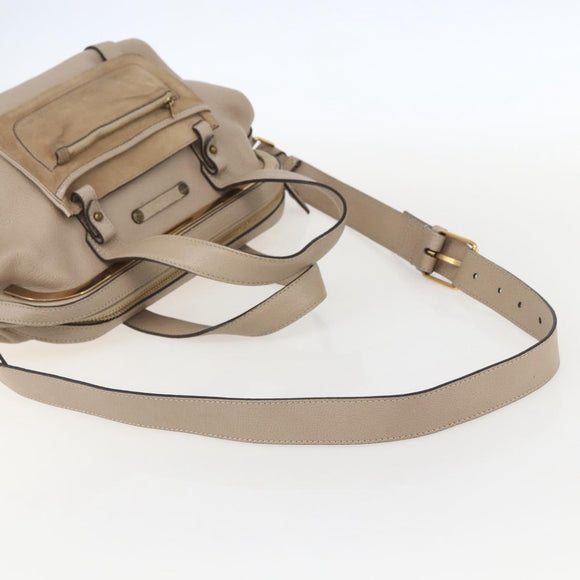 Chloe Elsie Hand Bag Leather 2way Beige Gold Auth BA9166