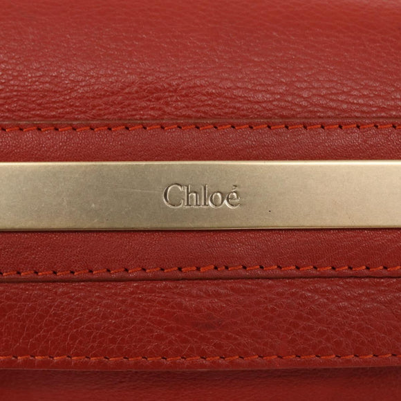 Chloe Hand Bag Leather Red Gold Auth BA9169