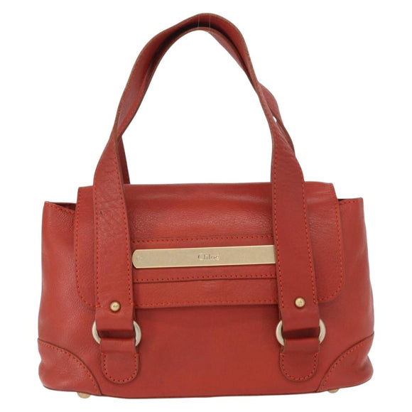 Chloe Hand Bag Leather Red Gold Auth BA9169