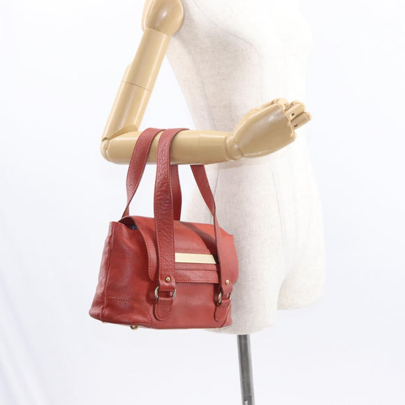 Chloe Hand Bag Leather Red Gold Auth BA9169