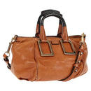 Chloe Etel Hand Bag Leather 2way Brown Gold Auth BA9170-1