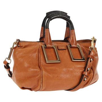 Chloe Etel Hand Bag Leather 2way Brown Gold Auth BA9170