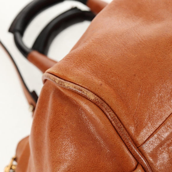 Chloe Etel Hand Bag Leather 2way Brown Gold Auth BA9170