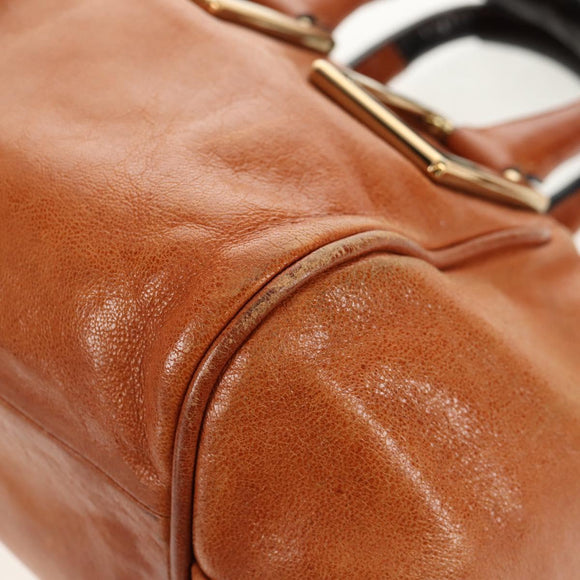 Chloe Etel Hand Bag Leather 2way Brown Gold Auth BA9170