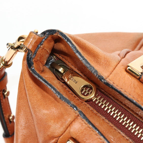 Chloe Etel Hand Bag Leather 2way Brown Gold Auth BA9170