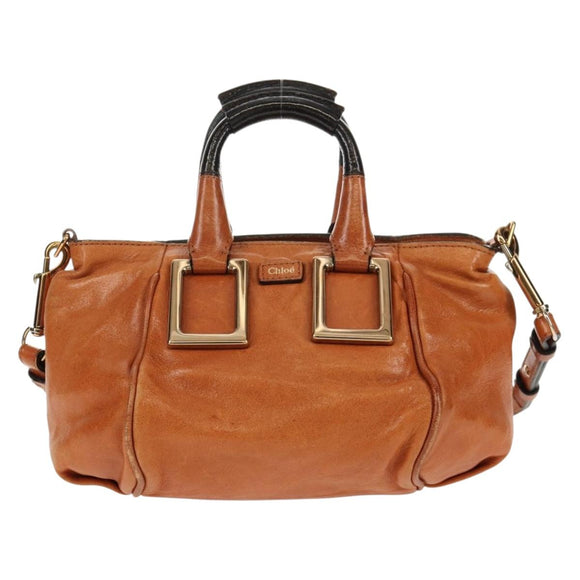Chloe Etel Hand Bag Leather 2way Brown Gold Auth BA9170
