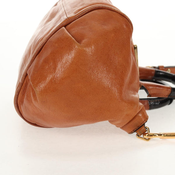 Chloe Etel Hand Bag Leather 2way Brown Gold Auth BA9170