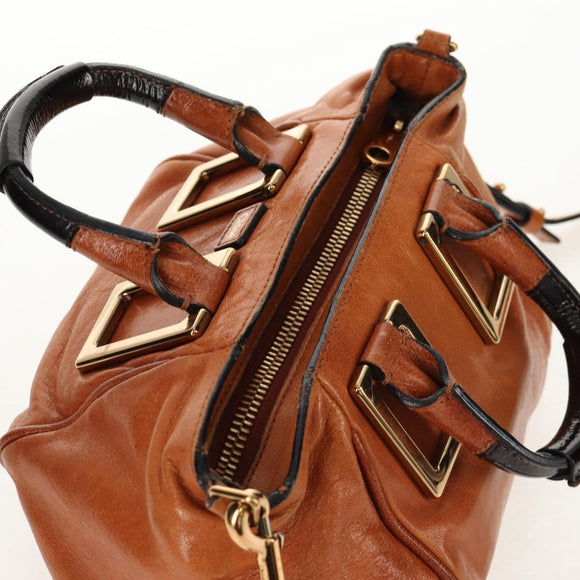 Chloe Etel Hand Bag Leather 2way Brown Gold Auth BA9170
