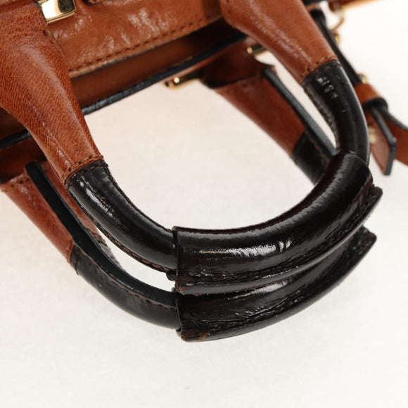 Chloe Etel Hand Bag Leather 2way Brown Gold Auth BA9170