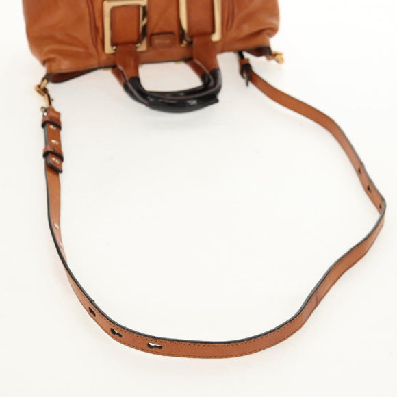 Chloe Etel Hand Bag Leather 2way Brown Gold Auth BA9170