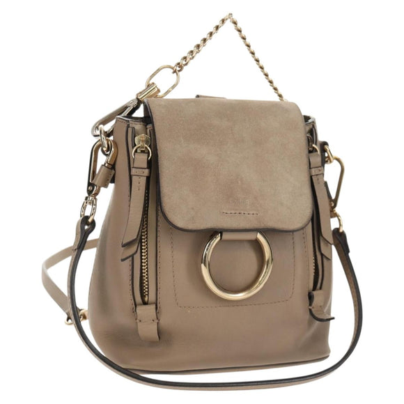 Chloe Fay Backpack Suede Leather 2way Gray Gold Auth BA9172