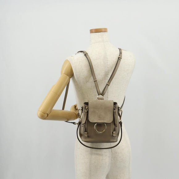 Chloe Fay Backpack Suede Leather 2way Gray Gold Auth BA9172