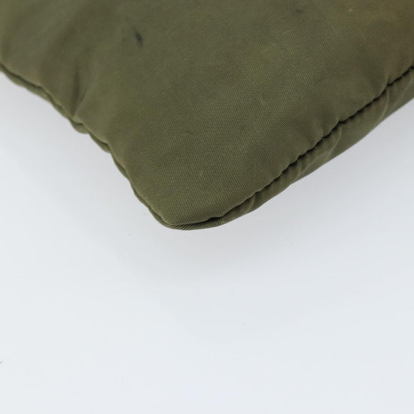 PRADA Shoulder Bag Nylon Khaki Silver Auth BA9173