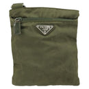 PRADA Shoulder Bag Nylon Khaki Silver Auth BA9173-13