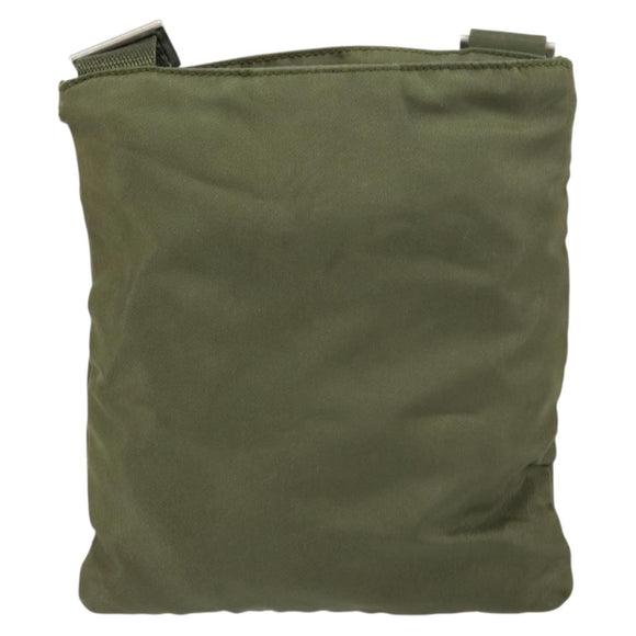 PRADA Shoulder Bag Nylon Khaki Silver Auth BA9173