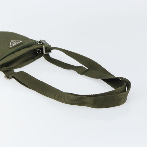 PRADA Shoulder Bag Nylon Khaki Silver Auth BA9173
