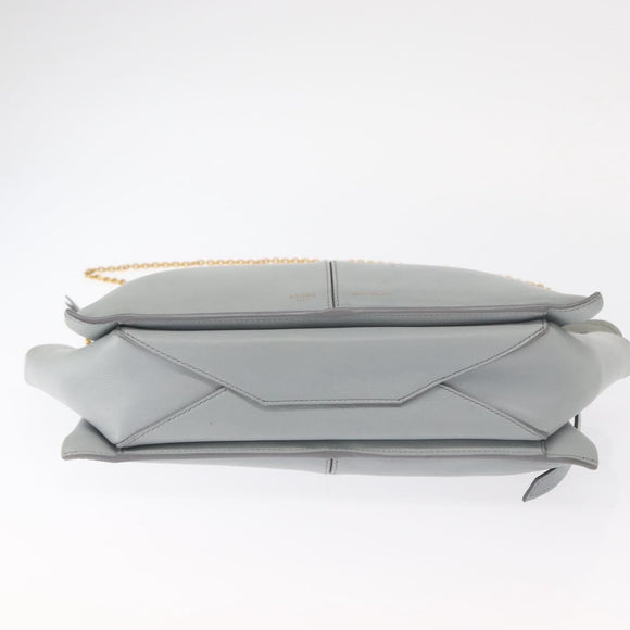 CELINE Chain Trifold Shoulder Bag Leather Gray Gold Auth BA9180