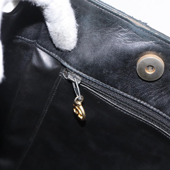 CHANEL Shoulder Bag Lamb Skin Black Gold CC Auth BA9188