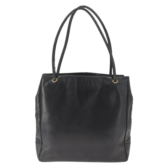 CHANEL Shoulder Bag Lamb Skin Black Gold CC Auth BA9188