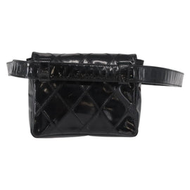 CHANEL Bicolore Waist bag Enamel Black Gold CC Auth BA9194 - 0