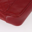 CHANEL Matelasse Chain Shoulder Bag Lamb Skin Red Gold CC Auth BA9195-8
