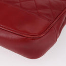 CHANEL Matelasse Chain Shoulder Bag Lamb Skin Red Gold CC Auth BA9195-15