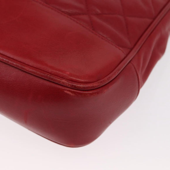 CHANEL Matelasse Chain Shoulder Bag Lamb Skin Red Gold CC Auth BA9195