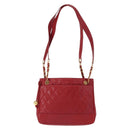 CHANEL Matelasse Chain Shoulder Bag Lamb Skin Red Gold CC Auth BA9195-13