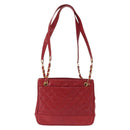 CHANEL Matelasse Chain Shoulder Bag Lamb Skin Red Gold CC Auth BA9195-2