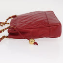 CHANEL Matelasse Chain Shoulder Bag Lamb Skin Red Gold CC Auth BA9195-4