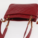 CHANEL Matelasse Chain Shoulder Bag Lamb Skin Red Gold CC Auth BA9195-6