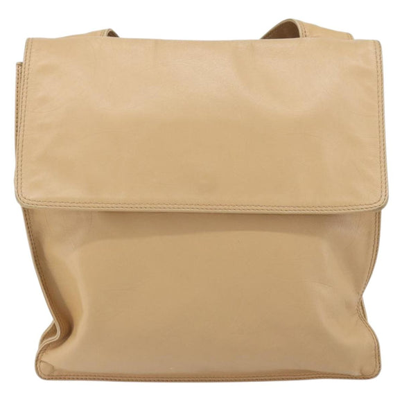 CHANEL Shoulder Bag Lamb Skin Beige Gold CC Auth BA9196