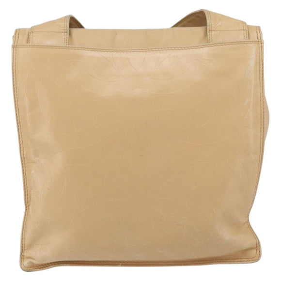 CHANEL Shoulder Bag Lamb Skin Beige Gold CC Auth BA9196