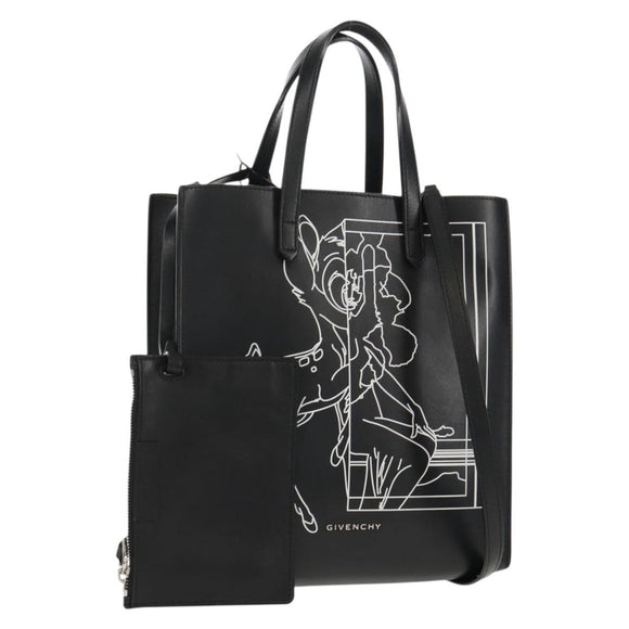 GIVENCHY Hand Bag Leather 2way Black Silver Auth BA9198V