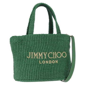 Jimmy Choo Hand Bag Raffia 2way Green Gold Auth BA9200