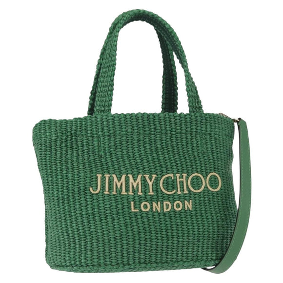 Jimmy Choo Hand Bag Raffia 2way Green Gold Auth BA9200