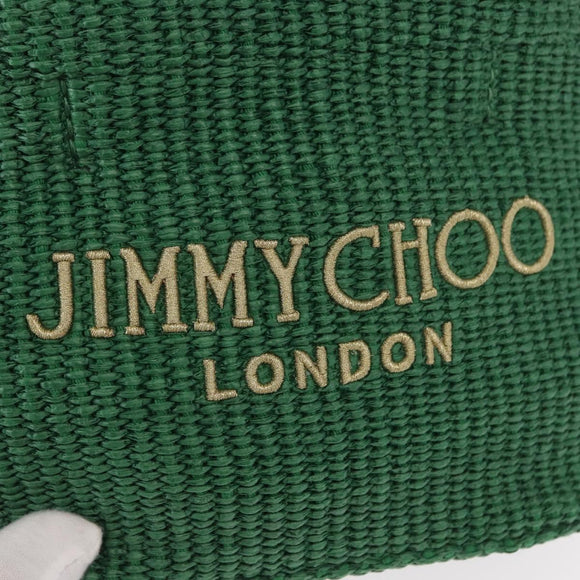 Jimmy Choo Hand Bag Raffia 2way Green Gold Auth BA9200