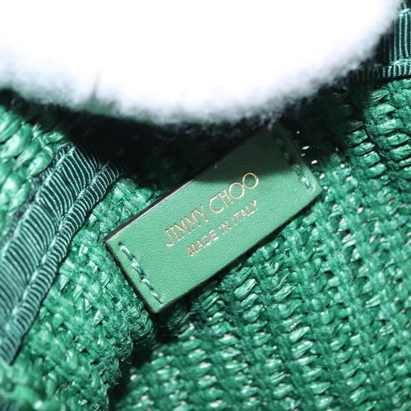 Jimmy Choo Hand Bag Raffia 2way Green Gold Auth BA9200