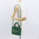 Jimmy Choo Hand Bag Raffia 2way Green Gold Auth BA9200-21
